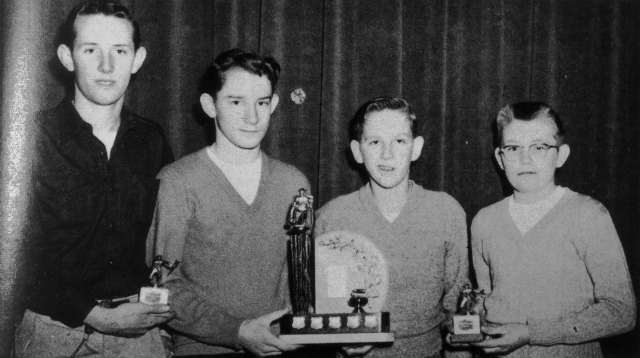 1957 Central Tech Bonspiel Winners<br>Ron Booth, Don Bell, Skip Hudson, Jim Howes