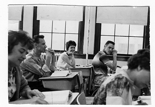 Classroom Grade 12 1961
Bob Fritzler, Linda Dommer, John Dunlop<br>
Photographer ??