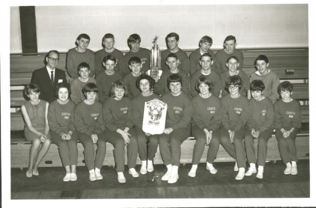 CCI cross country team ca. 1966. Coached to victory at the provincial meet at Swift Current by Mr. Roy Thiessen.