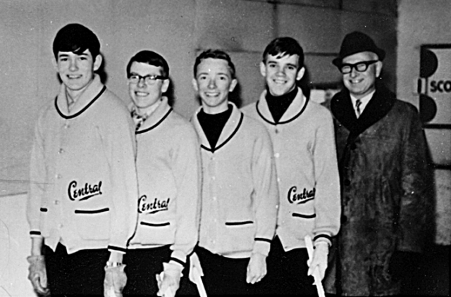 1967/1968 Boys Curling Team
Skip: Craig Moore, Third: Bill Cave, Second: Brad Prather, Lead: Glen Hillson, Coach: Aden Cave